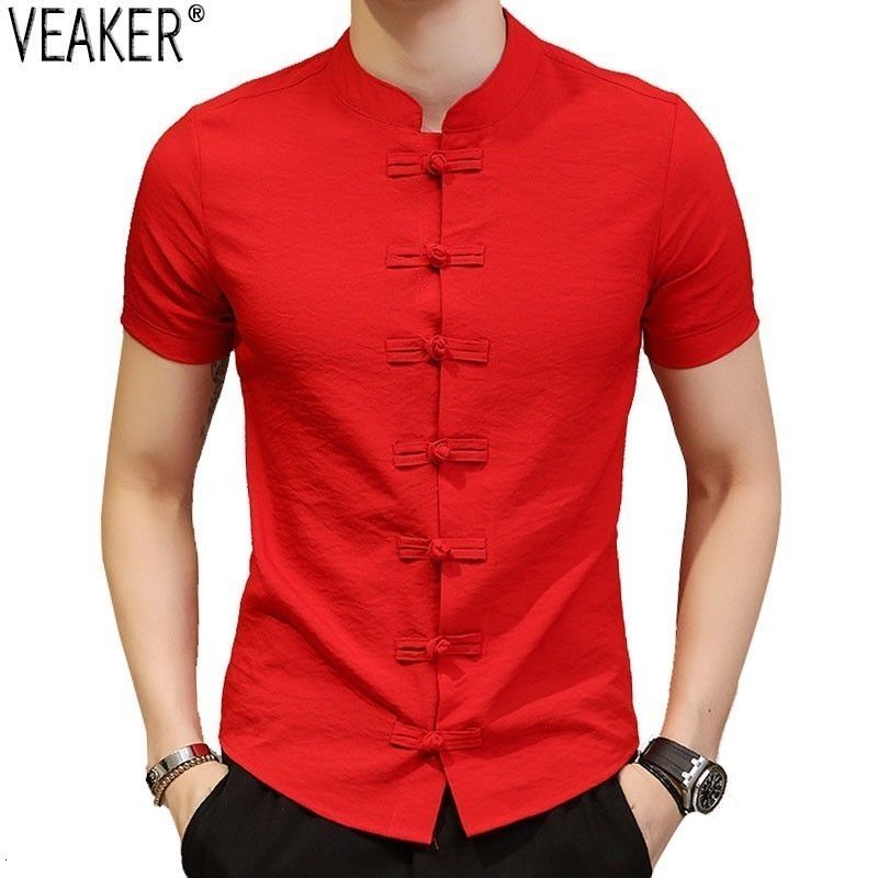 Satin Al 2019 Yeni Erkekler Cinli Bagbozumu Gomlek Mandarin Yaka Slim Fit Kisa Mouwen Katoen Keten Gomlek Beyaz Kirmizi Casual Tops Tl223 21 Dhgate Comda