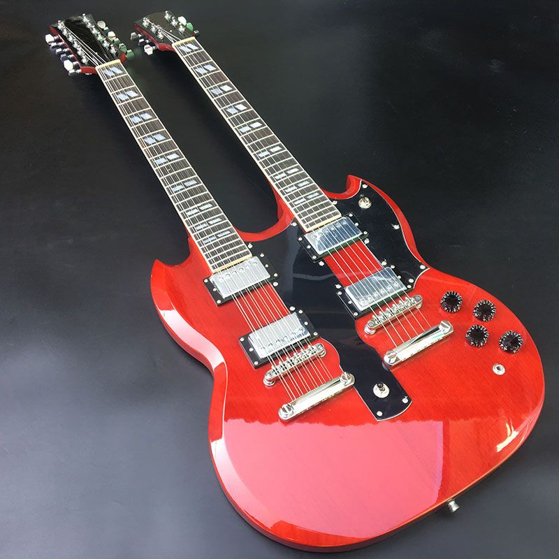 Compra Doble SG Cuello De La Guitarra Eléctrica, 12 + 6 Cuerdas, El Vino  Pintura Con Pico Negro, Flor De Durazno Cuerpo Xilófono Núcleo, Envío  Gratuito Red Barato | Entrega Rápida Y Calidad | Es.Dhgate