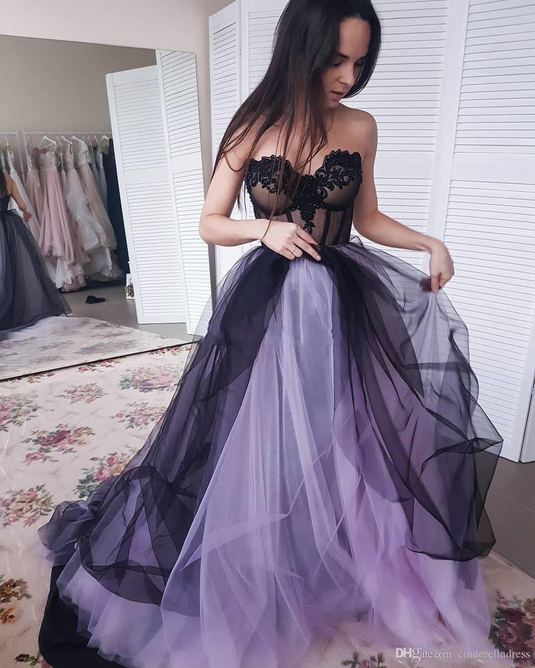 Purple And Black Gothic Prom Dresses 
