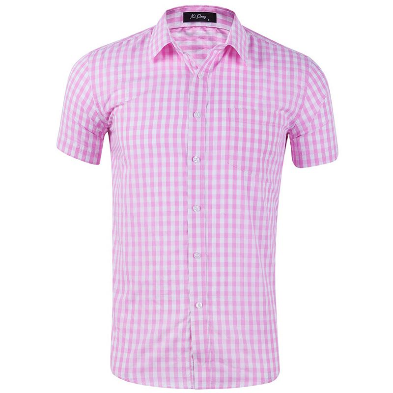 instinto Capilares cada Camisa A Cuadros Rosa Pequeña Para Hombres Camisa De Manga Corta A Cuadros  Con Botones Slim Fit Camisas De Vestir Para Hombre Casual Gingham Chemise  Homme GD27 De 16,97 € | DHgate