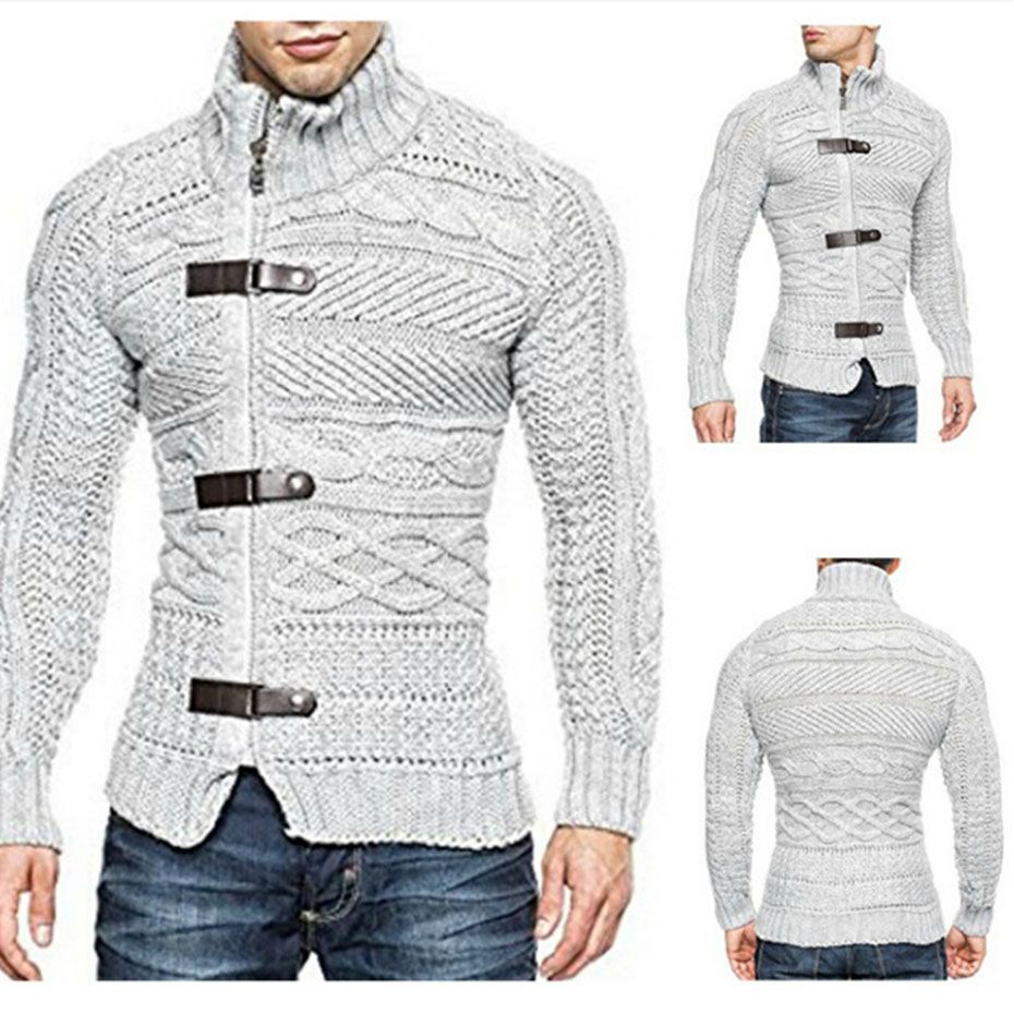 Zogaa Otoño Invierno Moda Casual Cardigan Sweater Abrigo Hombre Slim Fit Hecho a mano