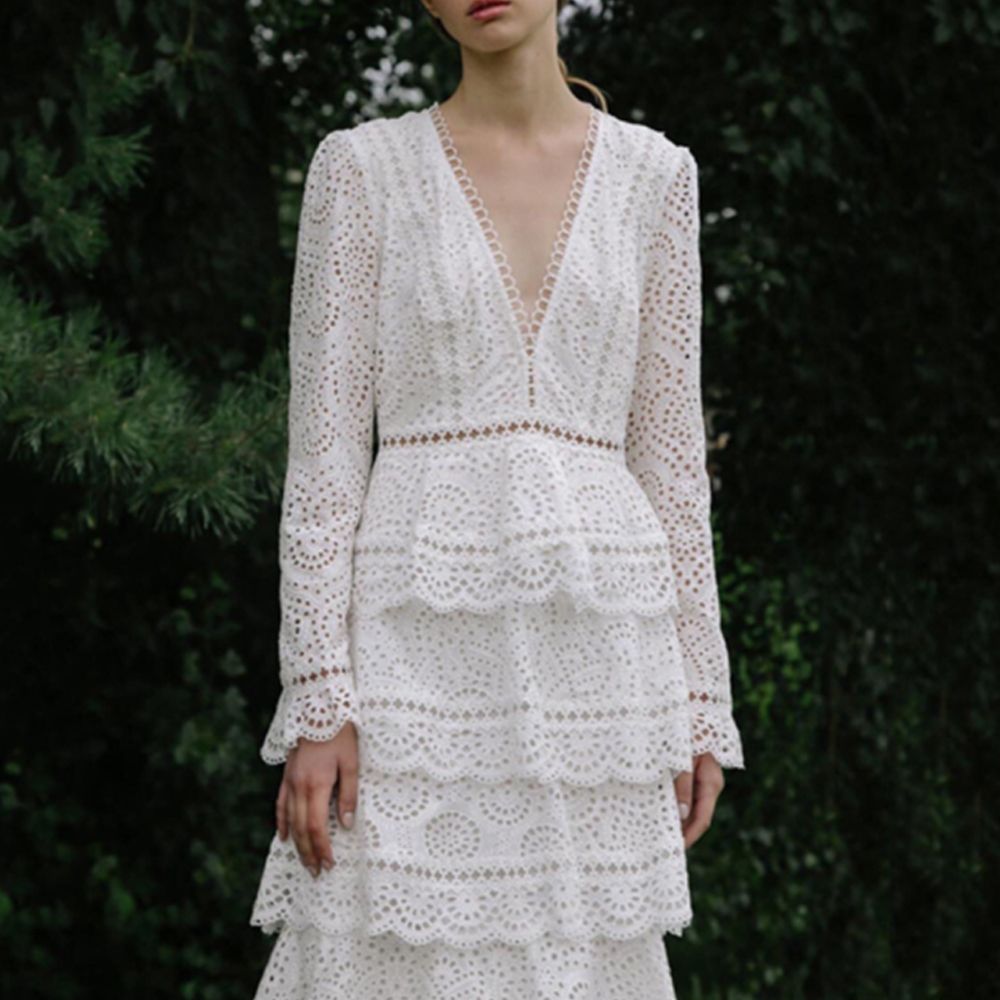 white midi embroidered dress