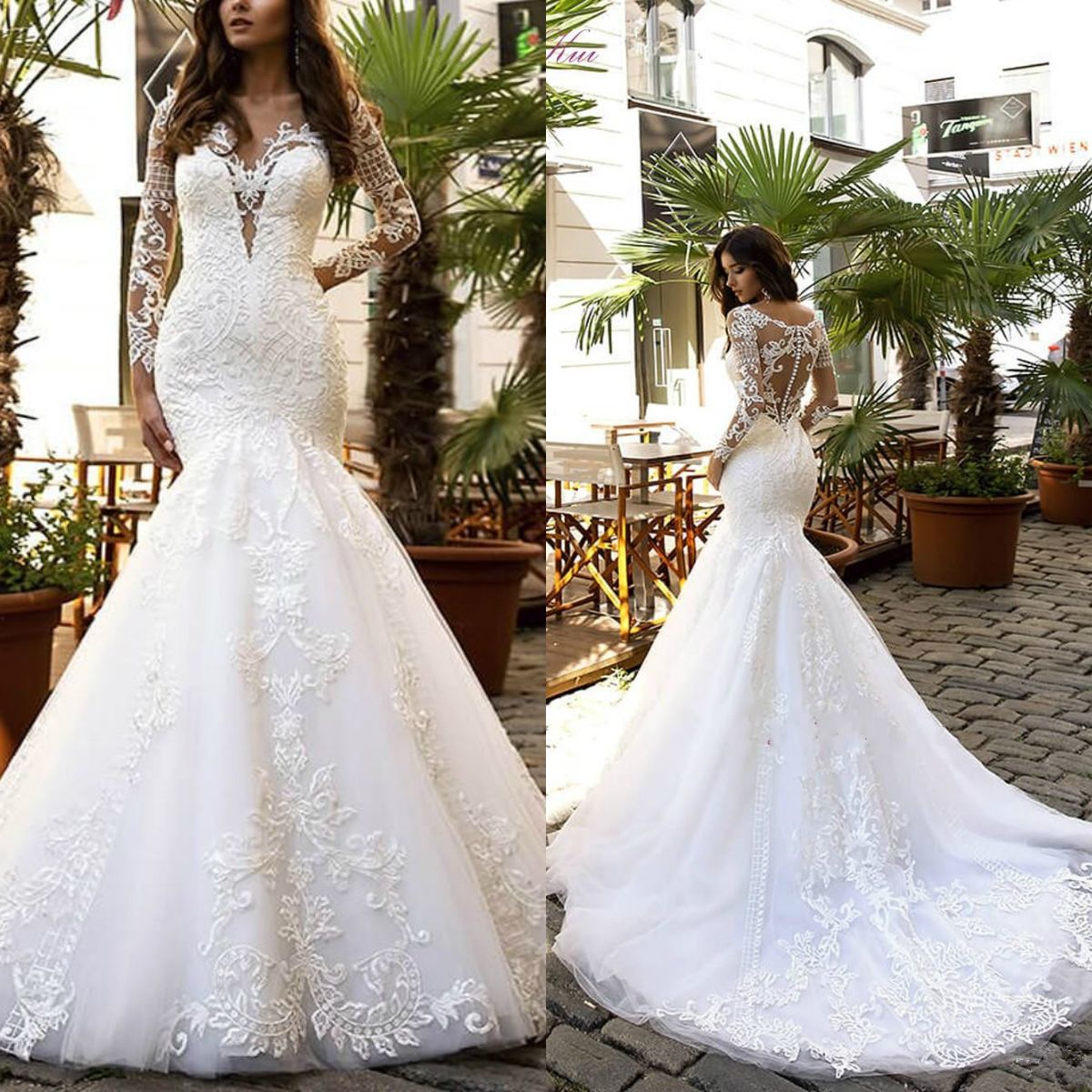 lace illusion plus size wedding gown