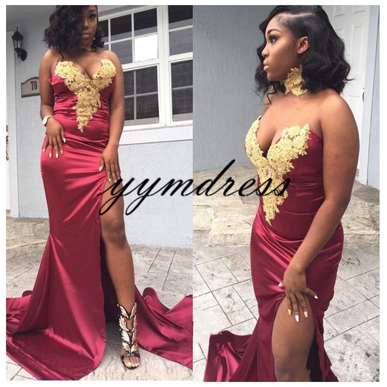 burgundy and gold plus size dress