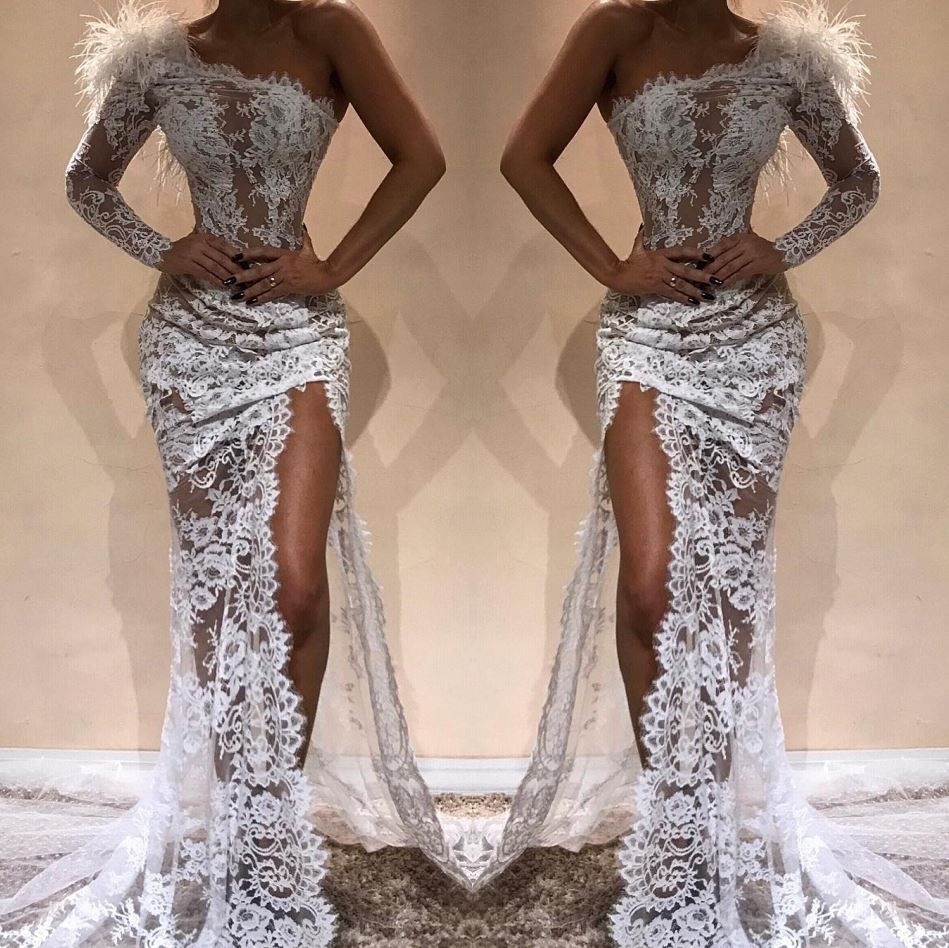 evening gowns with feathers