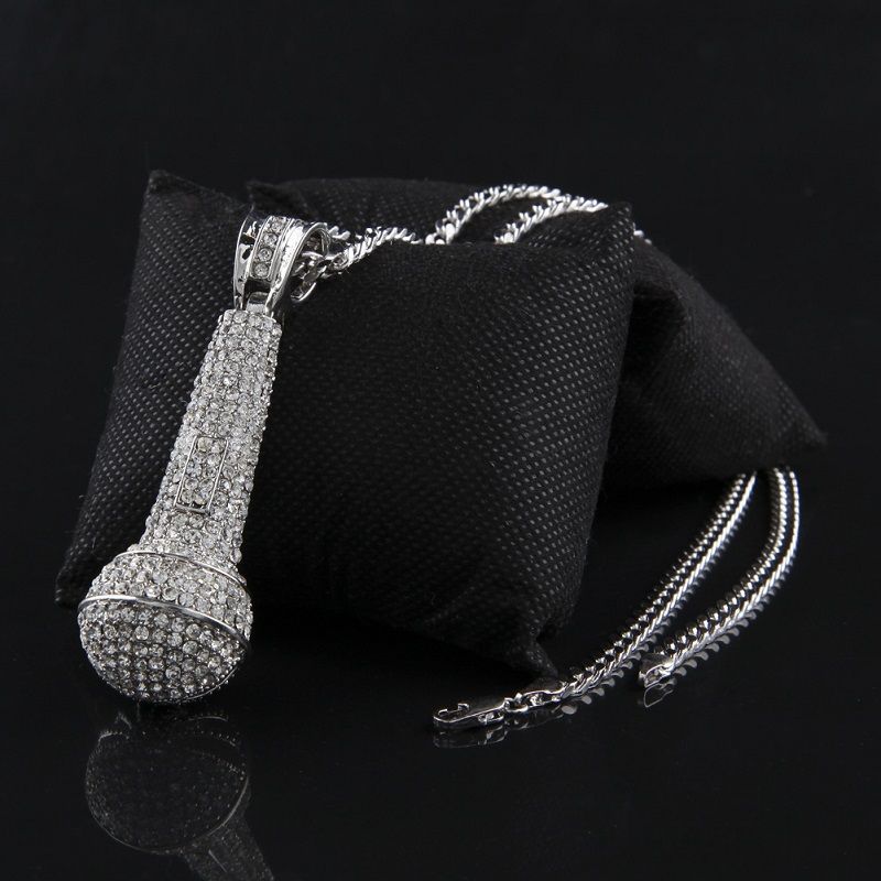 Mens Iced Out Pendant Necklace Fashion Microphone Hip Hop Necklaces