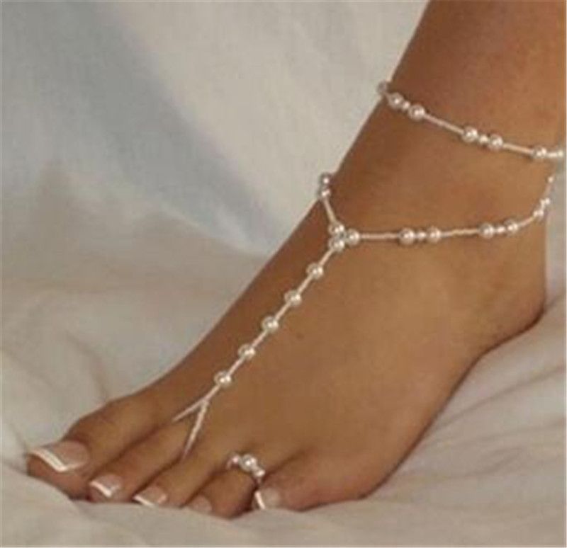 para mujeres y ni/ñas Tobillera de playa con perlas de imitaci/ón ajustable Simly
