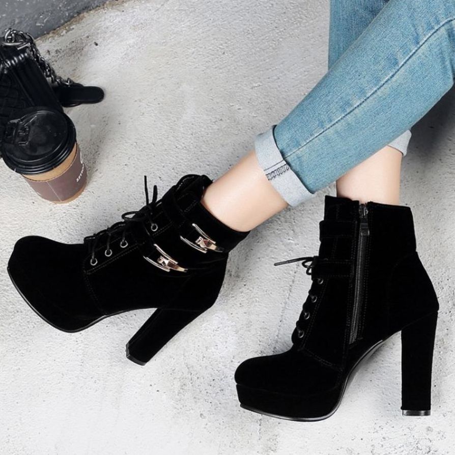 black buckle lace up boots