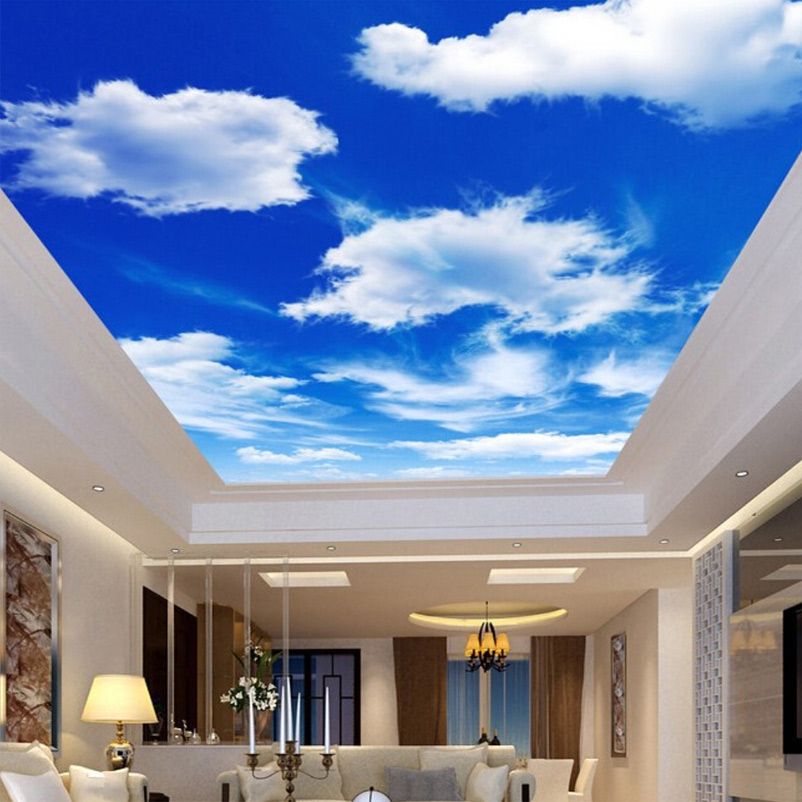 Custom Wall Mural Large Wall Painting Blue Sky And White Clouds Ceiling Wallpaper Murals Living Room Bedroom Ceiling Mural Decor Images Of Wallpapers