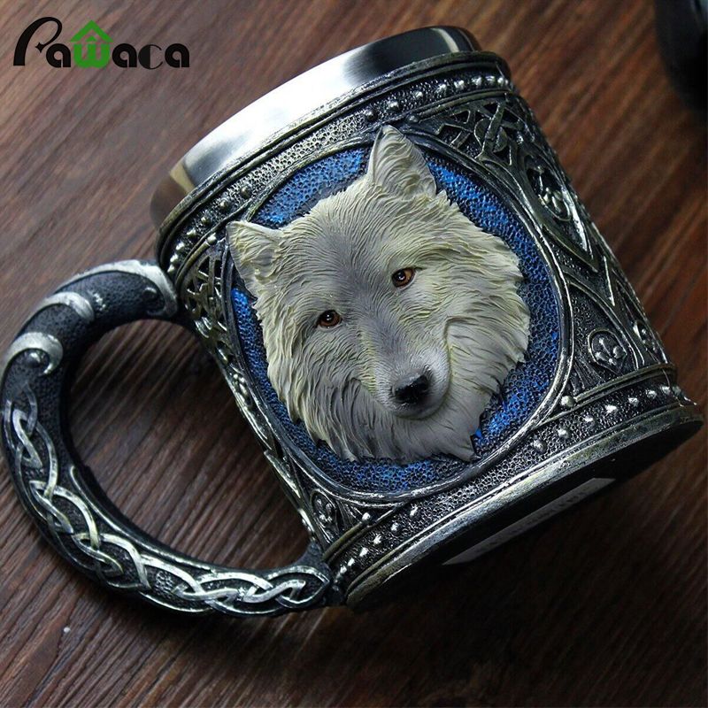 Wolf Head Tasse 3D Harz Edelstahl Wasserbecher Tier Trinkbecher Zubehör