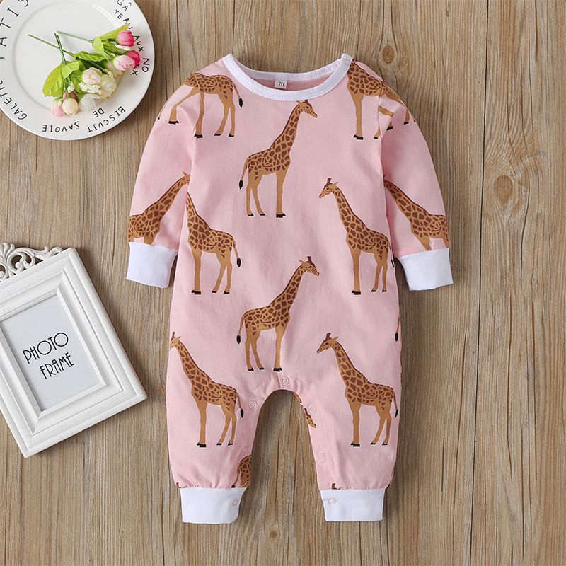 2020 Baby Girls Giraffe Print Jumpsuits 