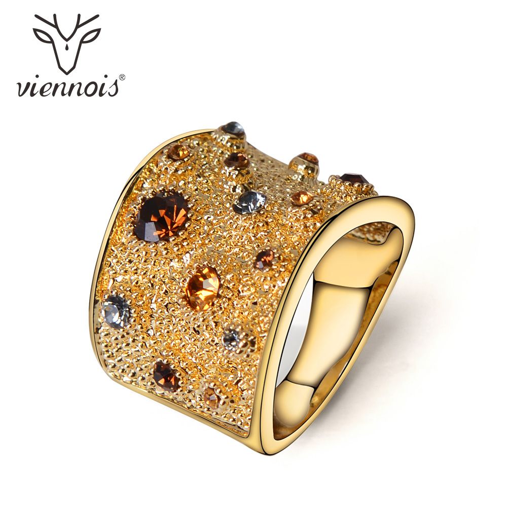 Strass, Métal Viennois Bague de cocktail dorée pour femme avec strass multicolores Strass, Métal Viennois Bague de cocktail dorée pour femme avec strass multicolores