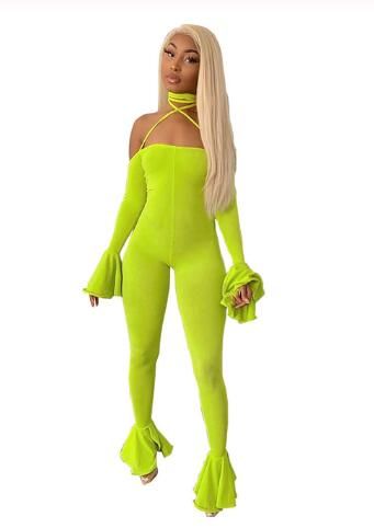 yellow bell bottom jumpsuit