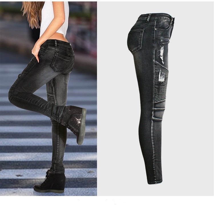 Motorcycle Jeans Europe And America Womens Hole Slim Stretch Thin Women Pencil Pants Feet Plus From Yting, $19.97 | DHgate.Com