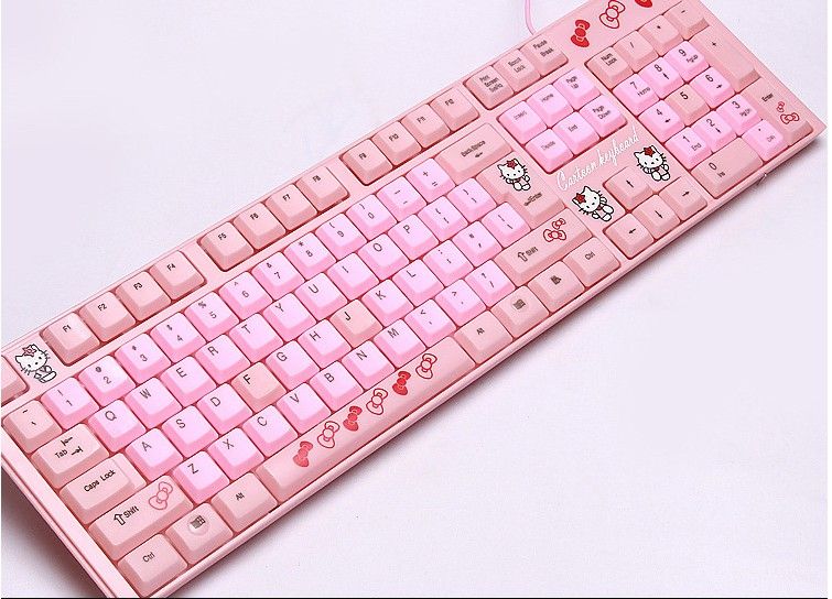 Acheter Imperméable à Leau Rose Silencieux Hello Kitty Clavier Dordinateur Portable De Dessin Animé Mignon Rose Usb Filaire Kt Chat Clavier Gaming