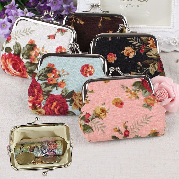 Exquisite Flower Pattern Credit Cards Buckle Coin Purse For Womens