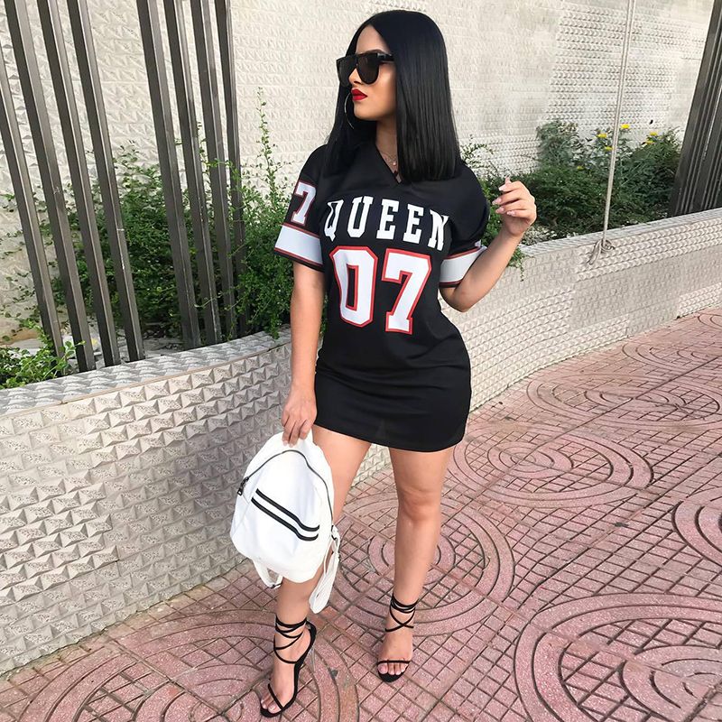Compre 2019 Moda Verano Mujer Ropa Algodón Con Cuello En V Vestido Diseñador De La Marca Camiseta De Manga Corta Vestido Casual Falda Negra Ropa De Mujer Camisetas Tops A 16,41 €