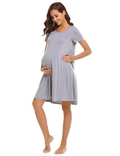 Ekouaer Women Maternity Dress Loose Fit Short Sleeve Simple