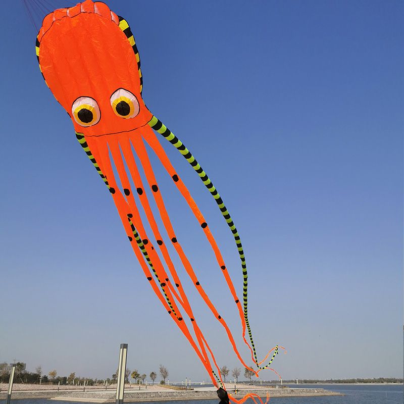 GECHSAN 2 Pack Giant Octopus Kites Blue + Orange Good Kites for Kids and Adults Easy to Fly Long Tail 3D Big Eyes Octopus Kite Beautiful Easy Flyer Kites Beach Kites 