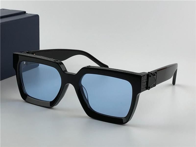 black with blue lens