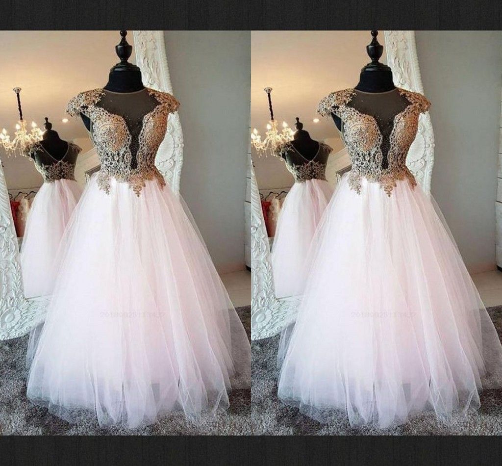 light pink and gold prom dresses