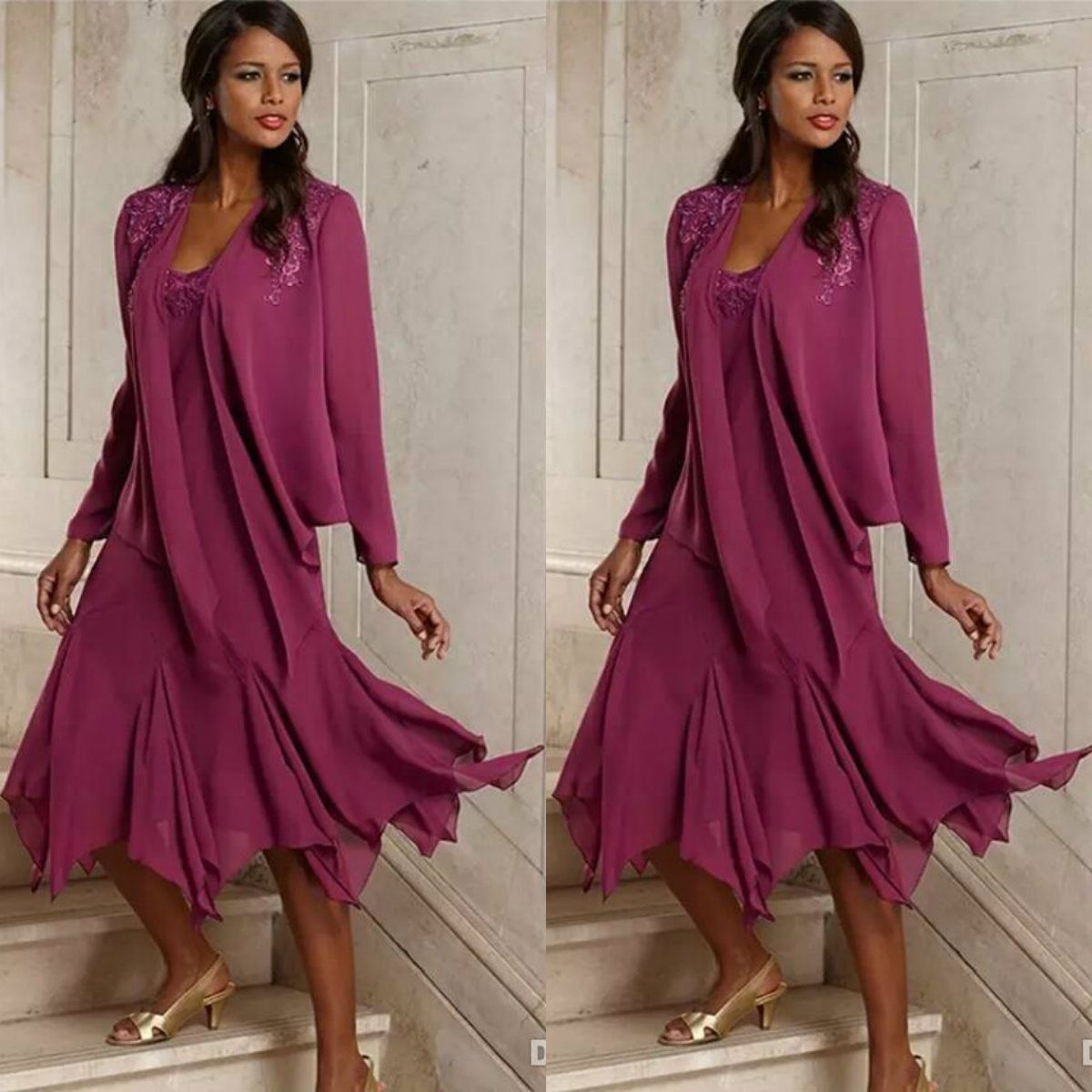 2020 Vintage Mother Of The Bride Dresses With Jacket Tea Length