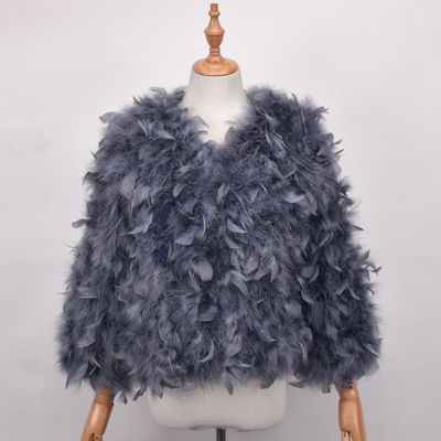 New Real Avestruz Pluma Piel en la parte delantera y traje de tela posterior Chaleco Abrigo Chaqueta Chaleco