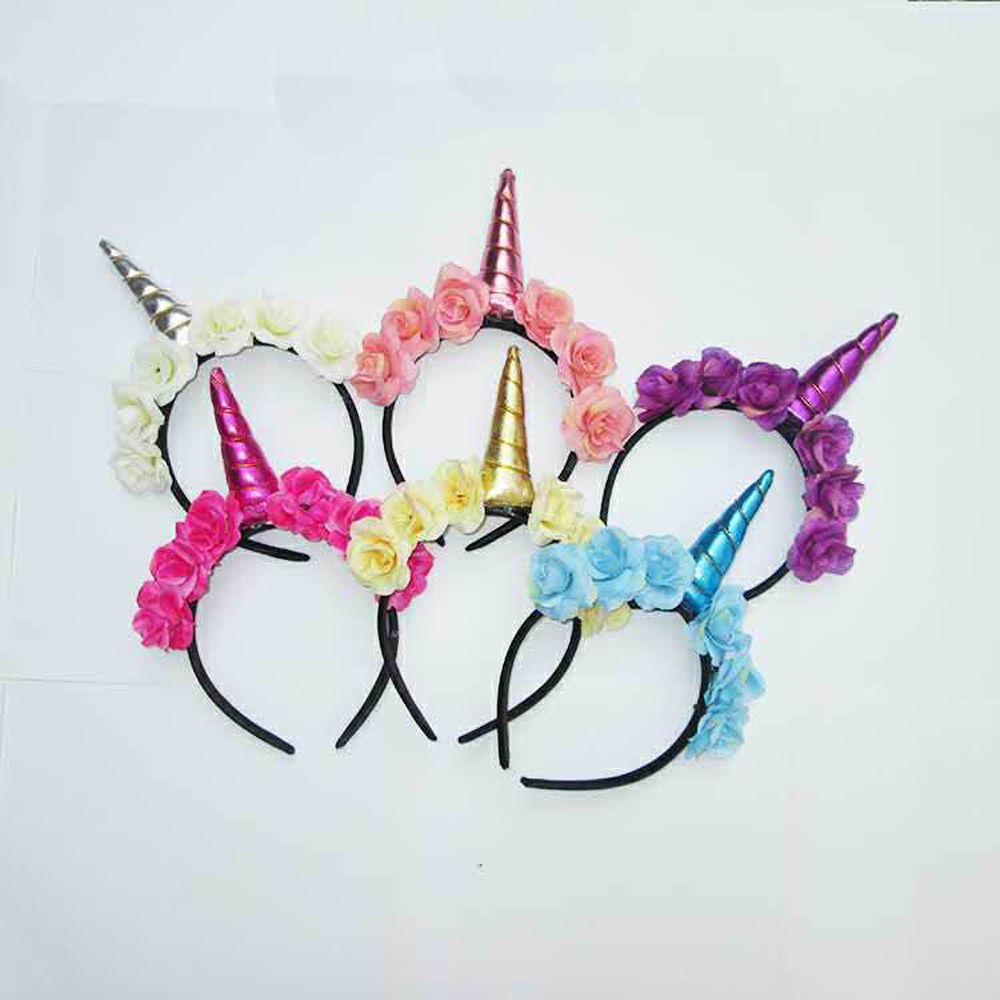 Glitter Flower Unicorn Head Band Magical Childrens Girls Fancy Dress Accessory