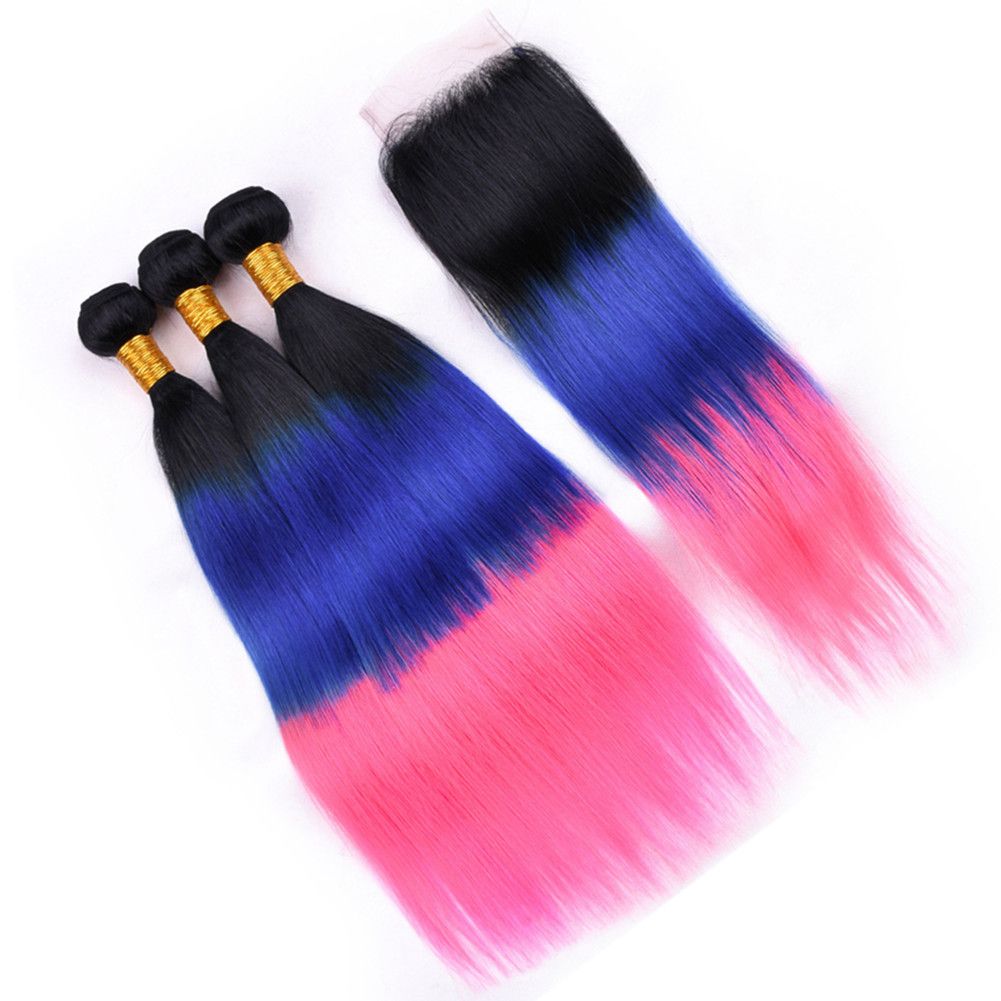 Grosshandel Straight 1b Blau Rosa Ombre Jungfrau Indisches Haar Weaves Mit 4x4 Spitze Schliessen Drei Ton Ombre Menschenhaar 3 Bundles Angebote Mit Schliessung Von China Hair01 104 31 Auf De Dhgate Com Dhgate