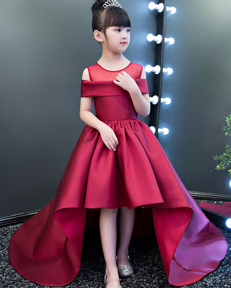 Compra Vestidos Rojos Lindos De Las Muchachas De La Flor Del Satén Perlas  Que Arrastran Ropa De La Dama De Honor De La Princesa De Los Niños Vestido  Del Día De Fiesta