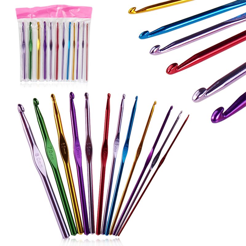 Agujas De Crochet Aluminio 12PCS Set Costura Hilo Artesanía Tejer Ganchos de 2 a 8 mm