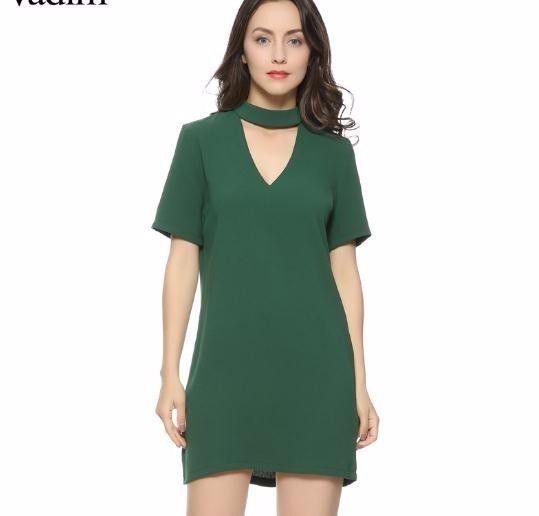 Vestido De Mujer De Manga Corta Con Cuello En V Casual Hot V Vestido De Mujer De Manga Corta Con Cuello En V Casual Hot V