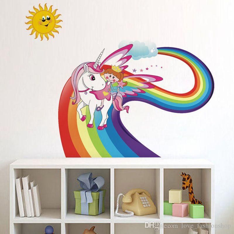 Cartoon Animal Wall Sticker Girls Kids Room Decal Unicorn Rainbow Art Wall Decor
