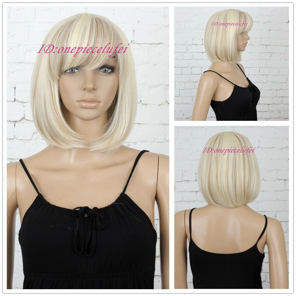 Blonde Short Straight Wig Bob Haircut Fashion Breathable Cc19 A