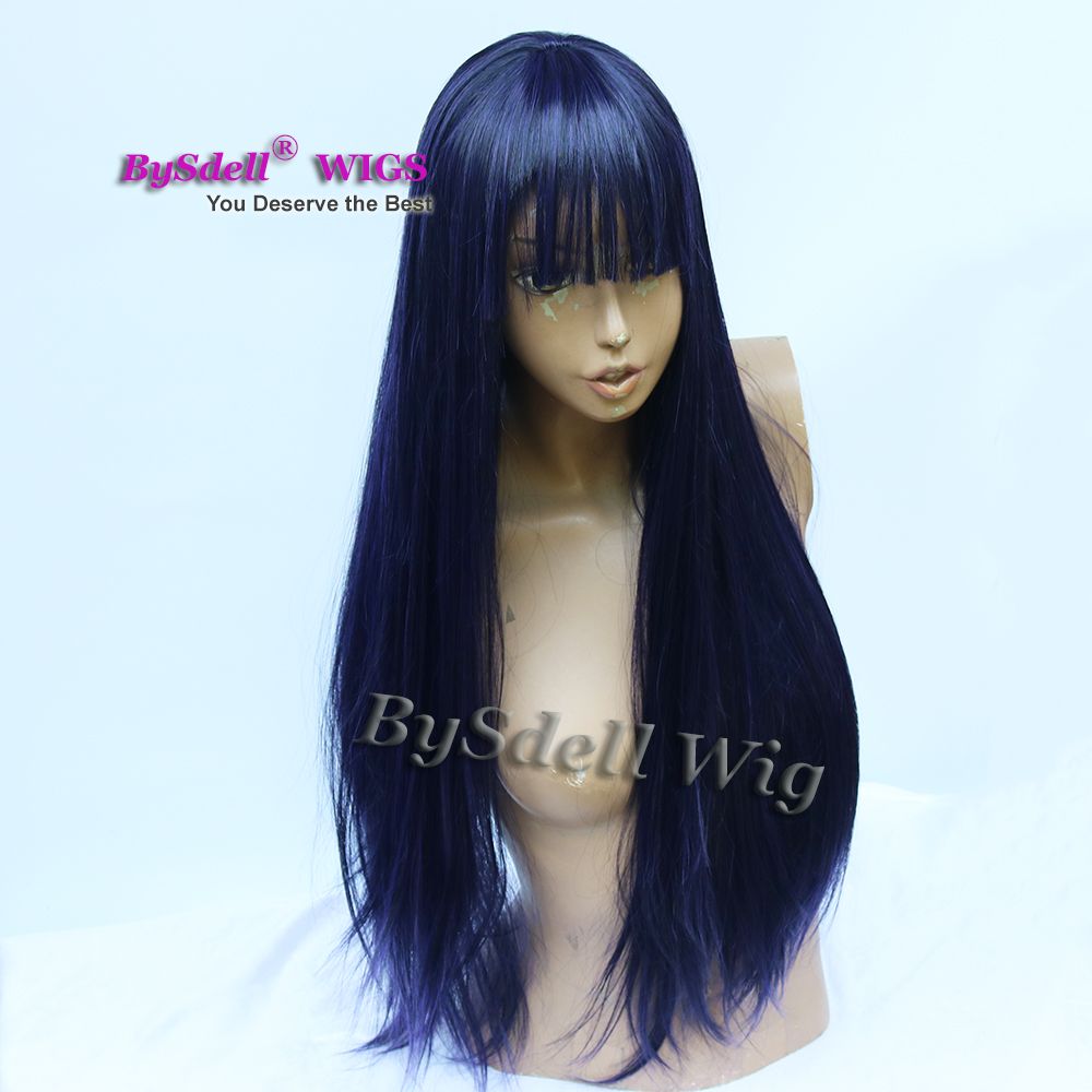 New Colored Hair Wig Synthetic Purple Black Color Long Silky