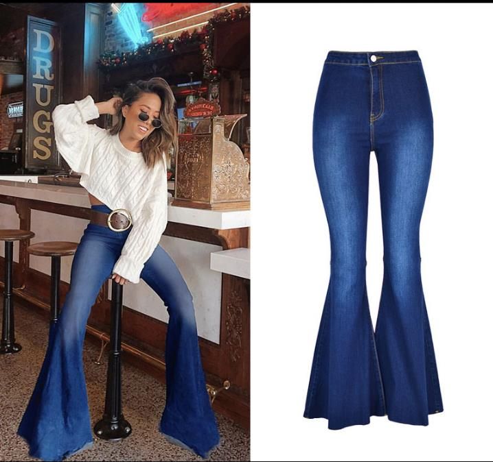 Compra Otoño Invierno Hot New Women Blue Flare Jeans Denim Elástico Alto  Longitud Total Pantalones Largos Moda Lady Bell Bottom Jeans Imágenes  Reales Barato | Entrega Rápida Y Calidad | Es.Dhgate