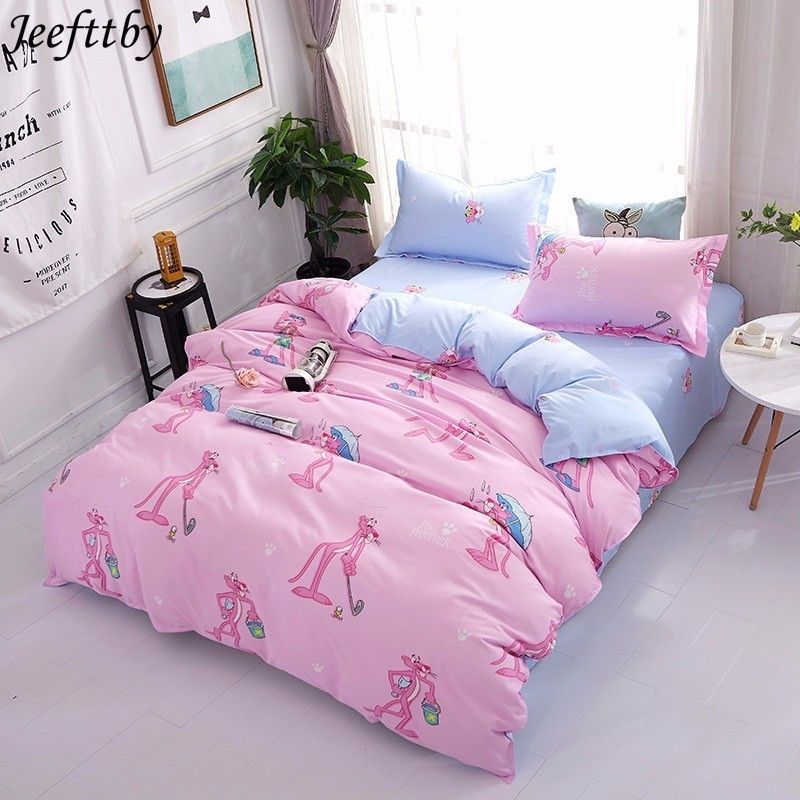 Jeefttby Cartoon Pink Panther Cute Child 3 Bedding Sets Bed Sheet