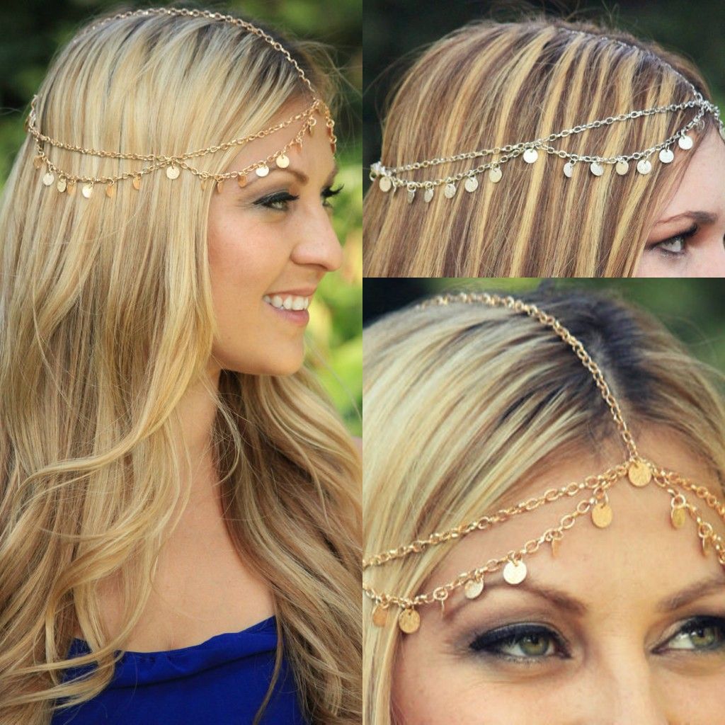 Oro Plata Moda Bohemio Mujeres Cabeza de Metal Headpieces Cabello Joyería Frente Baile Diadema Accesorios