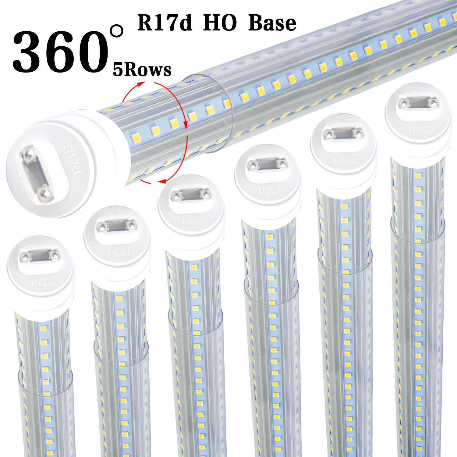 8 T8 Led Tube Light 360 Degree 5 Side 8ft Led Tube Light 8ft R17d Ho Base Clear Cover Dual Ended Power Ballast Removal Fluorescent Tube Led Replacement Led Lights To Replace Fluorescent Tubes