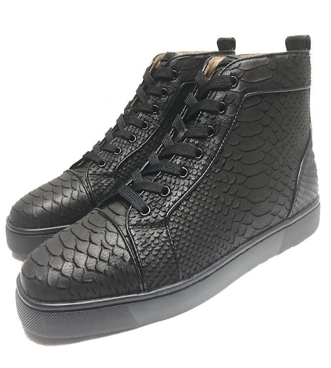 Großhandel Kostenloser Versand Rote Untere Designer Schuhe !! Top Marke Rote Sohle Sneakers Herren Trainer Schwarz Lackleder Python High Tops Von Großhandel Kostenloser Versand Rote Untere Designer Schuhe !! Top Marke Rote Sohle Sneakers Herren Trainer Schwarz Lackleder Python High Tops Von