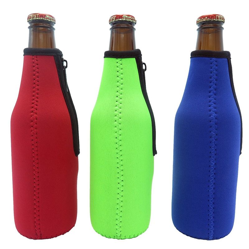 2020 Beer Bottle Cooler Sleeve With Ring Zipper Foldable Neoprene