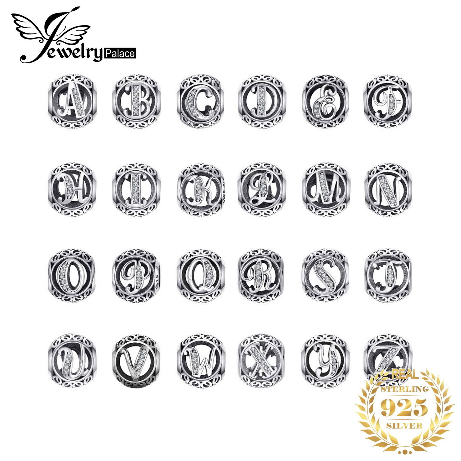 JewelryPalace Zircon Cubique Initial A-Z Charm Breloque Bracelet Pendentif Lettre en Argent Sterling 925