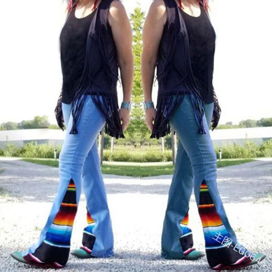 Serape Bell Bottom Jeans Women Long