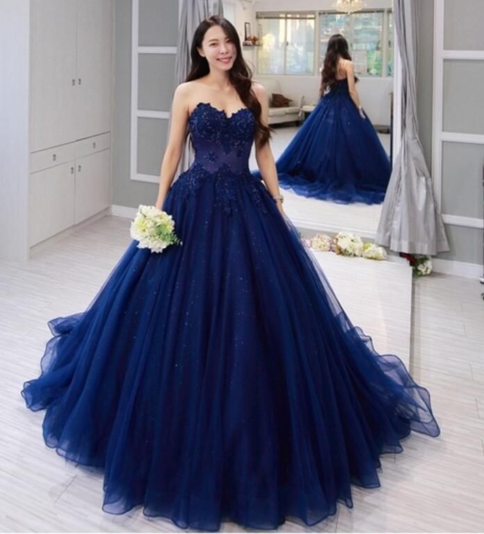 vestido azul royal longo para formatura