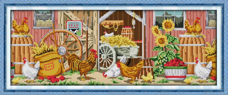 Scenic Farmhouse Embroidery Set: Handmade Cross Stitch On DMC 14CT