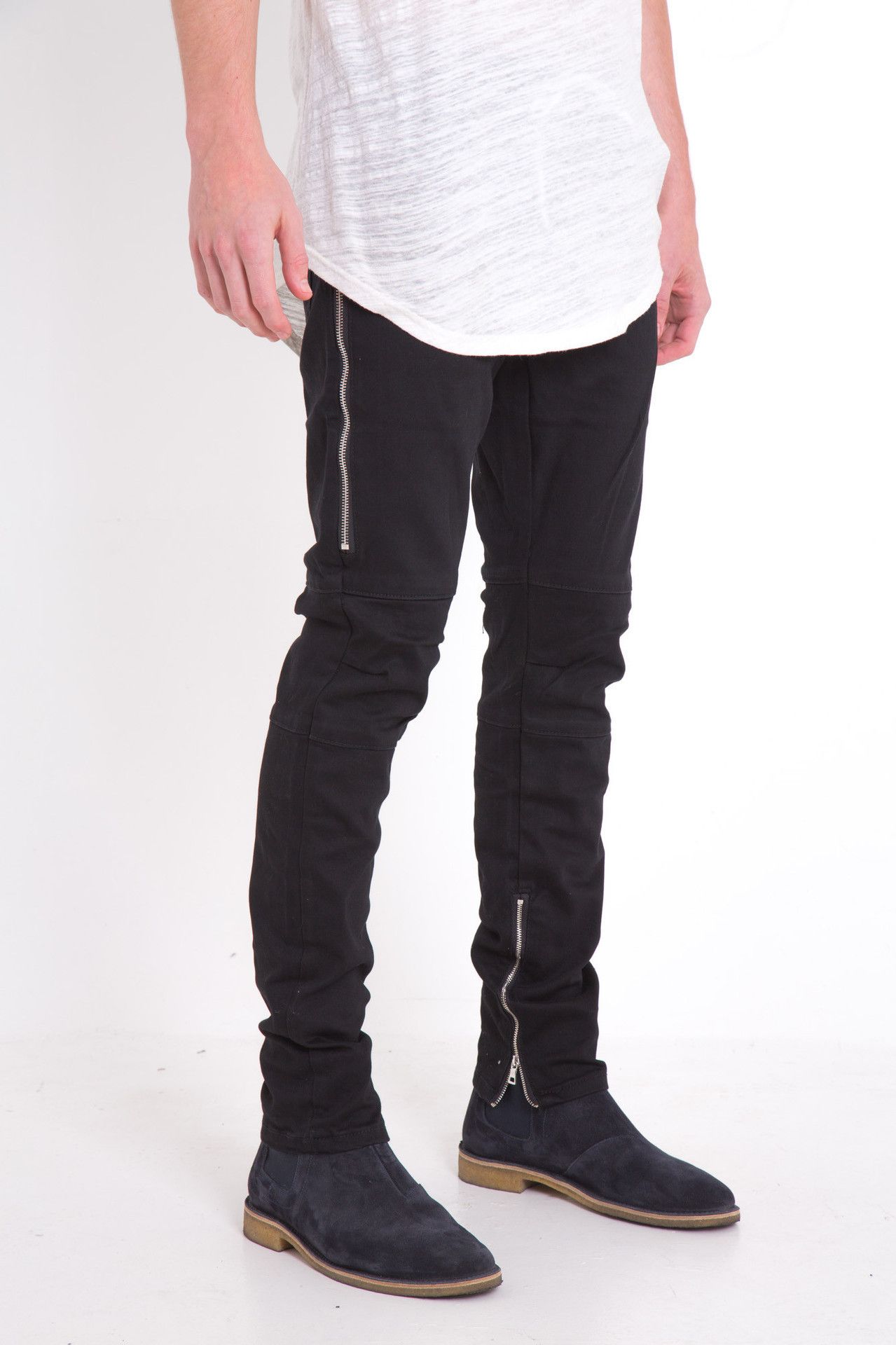 Jeans fermeture eclair en bas homme Clearance