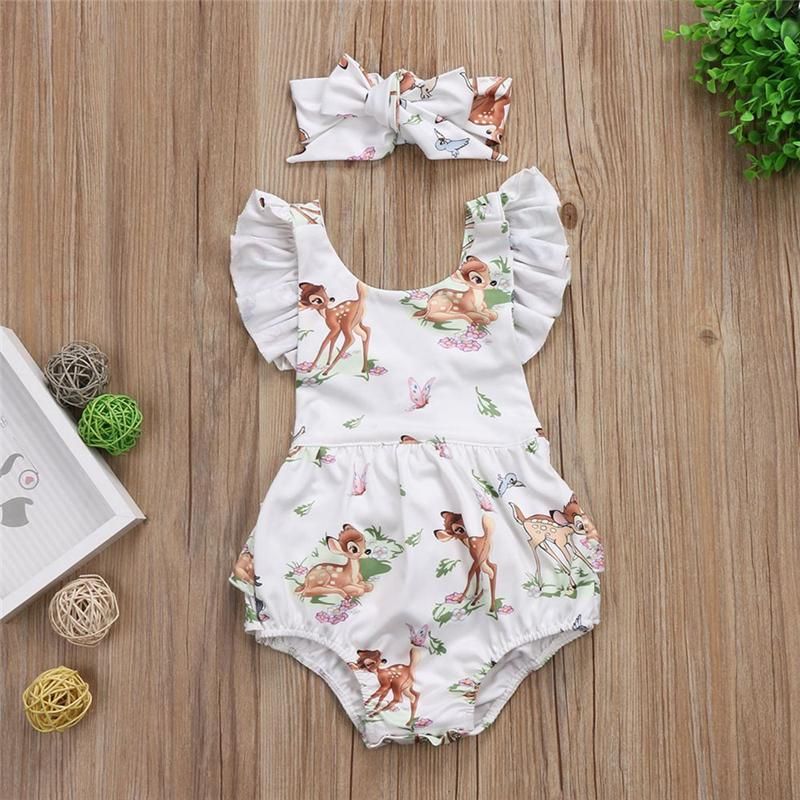 Newborn Kids Baby Girls Flower Romper Pants Jumpsuit Headband Outfits Clothes UK