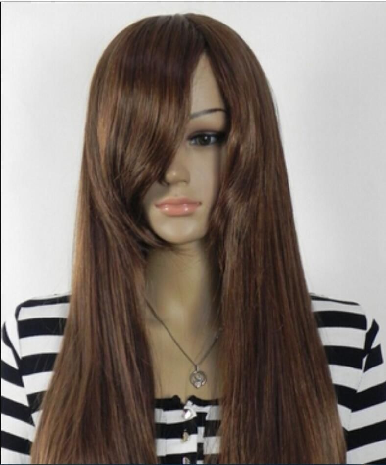 long dark brown cosplay wig