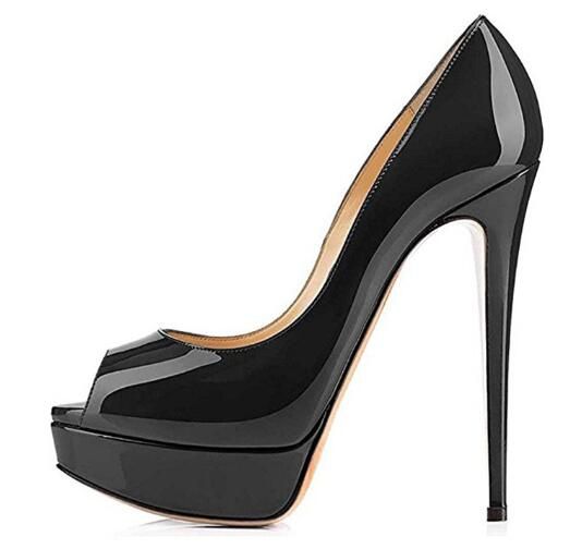 black patent high heel pumps