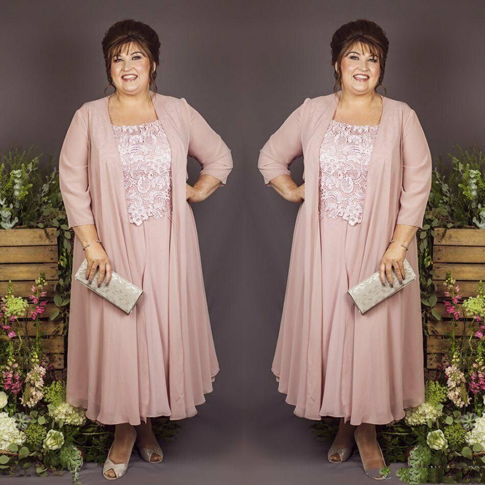 Compra Hasta El Tobillo Tallas Grandes Vestido De Madrina Con Abrigo 2019  Gasa De Encaje Manga 3/4 Traje De Madre Del Novio Vestidos De Fiesta De Boda  Barato | Entrega Rápida Y